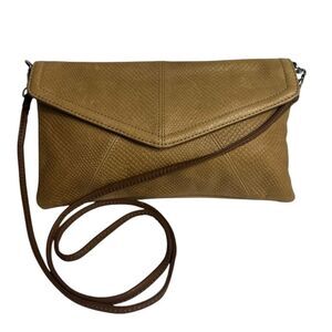 Tignanello Gold Tan Leather Clutch Crossbody Bag Purse Handbag